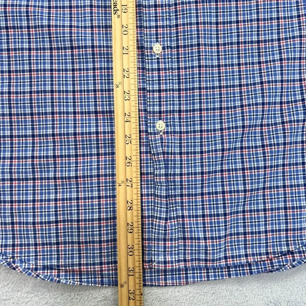 Ralph Lauren Slim Fit Shirt Mens XL Cotton Stretch Blue Red Check Plaid ‎ Pony